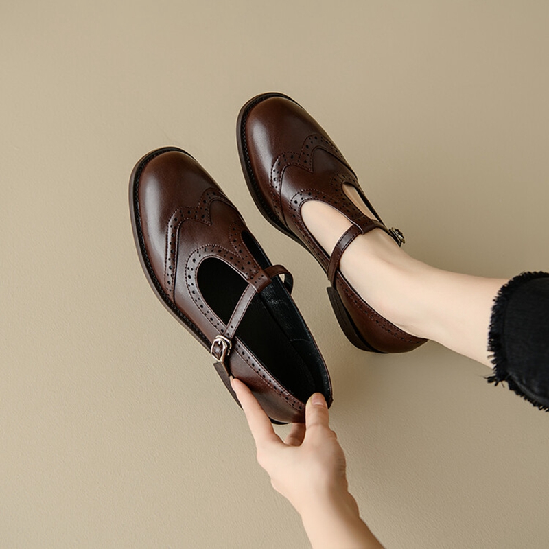Women'S Shoes - 女性のためのスプリットレザーシューズ,ラウンドトゥマリアの靴,ローヒール,オックスフォードポンプ,春秋,新しい
