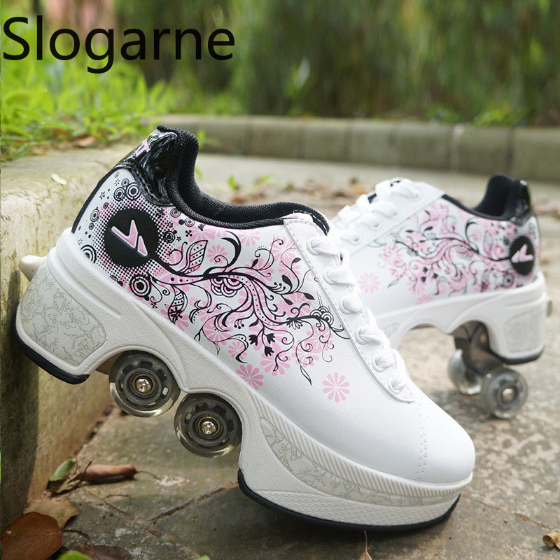 Women'S Shoes - 女性用4輪変形ローラースケートシューズ、男性用カジュアルスポーツスニーカー、新型インラインスケートシューズ、男性用パルクールランナウェイスニーカー
