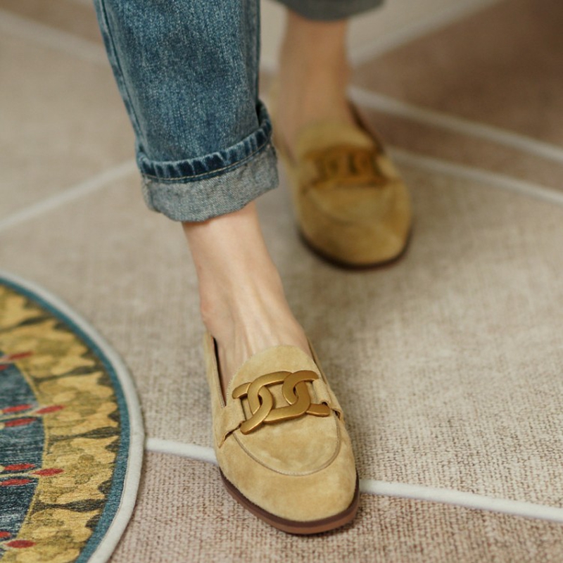 女性用スエードレザーモカシン,ラウンドトゥのローヒールシュー - Women'S Shoes のレビューと価格
