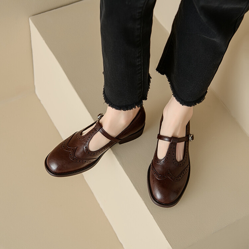 女性のためのスプリットレザーシューズ,ラウンドトゥマリアの靴 - Women'S Shoes のレビューと価格